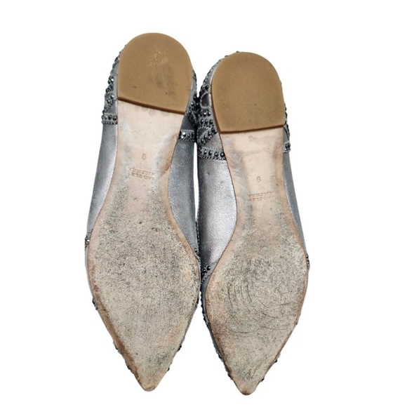 Badgley Mischka Gunmetal Gigi Crystal Platinum Pointed Toe Ballet Flats Shoes 9 - Picture 13 of 15